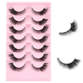 Kiusatig Eyelashes Natural Fox Eye Lashes Cat Eye Lashes Fluffy Wispy Lashes 7 Pairs False Eyelashes Faux Mink Lashes (L-01)