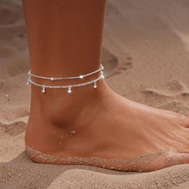 JUANKIKI Silver Anklet for Women Anklet for Women 925 Silver Adjustable Waterproof Anklet Beach Anklet for Women, Silver