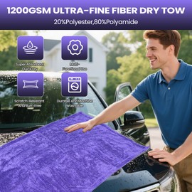 2 Pack Car Drying Towels – 1200GSM Ultra Absorbent Microfiber, 35"x24" & 16"x16", Lint-Free & Streak with Car Wash Mitt & Dual-Head Duster Brush for Auto Detailing, Car, SUV, Truck (grayish purple)