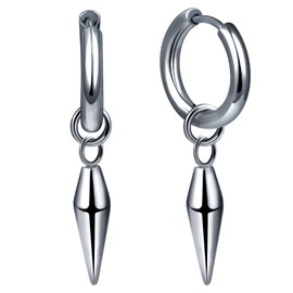 feilok Stainless Steel Hoop Earrings for Men Women Spike Earrings with Pendant Earrings Men's Hoop Earrings Hanging Earrings with Pendant, Stainless Steel