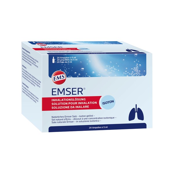 Emser Inhalation solution with natural Emser salt / inhalation for acute or chronic inflammation of the respiratory tract / 20 ampoules of 5 ml