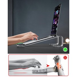 JCZT Clear Acrylic Laptop Stand for Desk, with Wrist Rest, Ergonomic Detachable Mount Compatible with 10-17'' All Laptops Such as MacBook Air Pro/HP/Dell/Lenovo