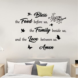Inspirational Bless Quote Wall Decals, Vinyl Food Family Love Prayer Quotes Wall Stickers Religious Art Lettering Sayings Mural Decor Art Wallpaper for Living Room Kitchen Bedroom Home Decoration