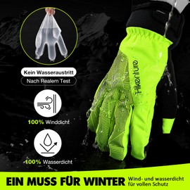 HIKENTURE Winter Gloves, Waterproof Cycling Gloves, Winter, Men, Women, Windproof Ski Gloves, Cycling Gloves for Cross Country, Gel Padded, Men, Women, Outdoor, Yellow Green, XL