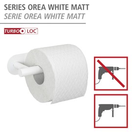 WENKO Turbo-Loc® Orea White Matt Toilet Roll Holder, Open Toilet Roll Holder Made of Rustproof Stainless Steel, 16 x 4.5 x 7 cm, White