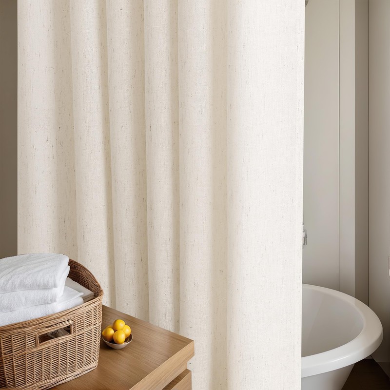 Cream 96 Inch Shower Curtain Linen Extra Long Shower Curtains