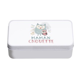 Fabulous Weiße Metallbox – Mama Eule und ihr Baby Zeichnung Illustration – 11 x 18,5 x 5,5 cm – Aufbewahrungsbox, Schlüssel, Werkzeug, Lunchbox, Zucker, Keks