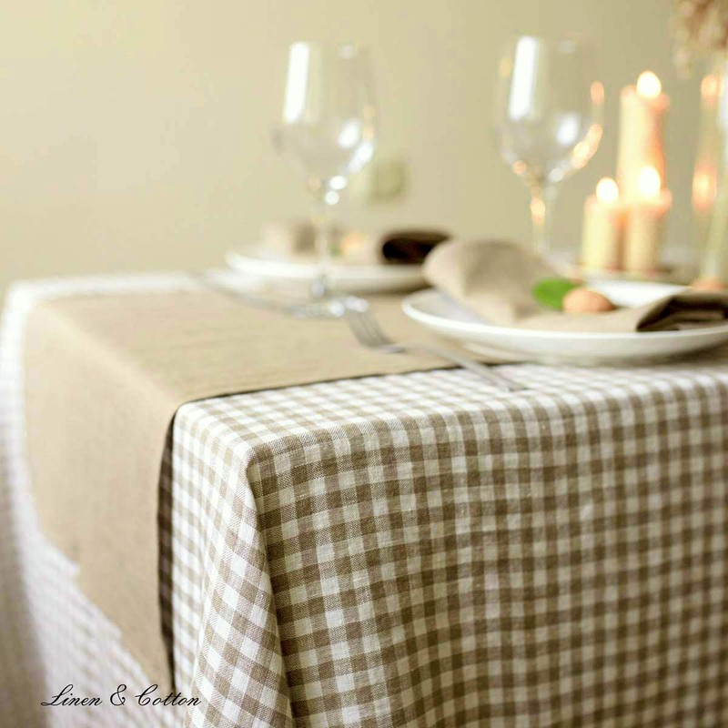 Linen & Cotton Gingham Tablecloth Estella - 100% Linen, White
