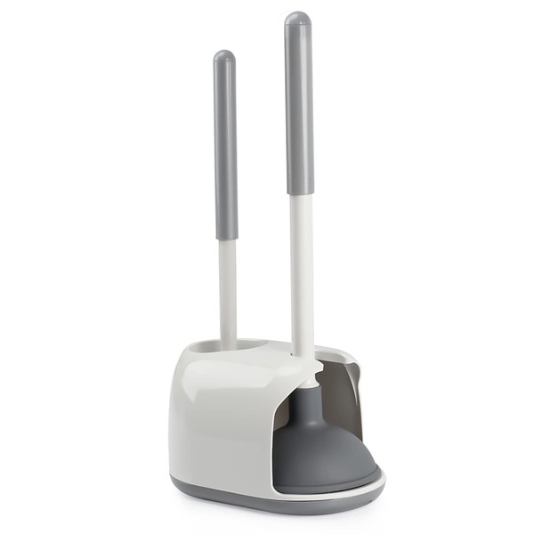 TreeLen Toilet Plungers for Unblocking, Plunger and Toilet Brush Combo Set with Caddy for Unblocking Toilet Blockages, White/Grey, 1 Pack