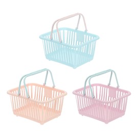 PATIKIL 3PCS Small Plastic Basket,Mini Storage Basket Grocery Tiny Shopping Baskets with Handles Organizer Filtered Water for Organizing Toys Eggs Fruits Veggies Snacks, Blue Pink Purple