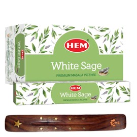 HEM White Sage Premium Incense Sticks, Full Pack of 12, Each 15 gms with DHS incense stick holder for Yoga, Meditation, Healing, Spirituality, Aromatherapy, Incense Spa and Relaxation…