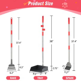 FUSBUNTY Dog Pooper Scooper Set, Pooper Scooper for Dog, Heavy Duty Stainless Steel Rake with Extra Large Tray & Spade No Bending Clean Up for Pet Waste Removal, for Grass, Dirt Or Gravel.