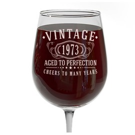 Vintage 1973 Etched 16oz Stemmed Wine Glass - 52nd Birthday Gifts for Women - Cheers to 52 years old - 52nd decorations for her - Best Engraved Wine Gift ideas Friend Mom - Sister 2.0
