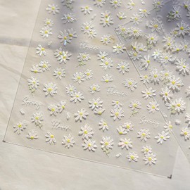 LIFOOST White Small Daisy Flower Nail Art Stickers 5D Embossed Flowers Spring Summer Sunflower Design Decals for Nails Fresh Floral Manicure Decorations for Women Girls
