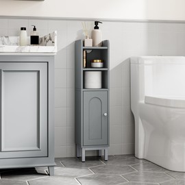 Hzuaneri Bathroom Storage Cabinet, Small Corner Floor Cabinet with Door and Shelves, Narrow Toilet Paper Holder, Bathroom Organizer with Adjustable Shelf, for Small Spaces, Gray BC08221GR