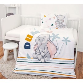 Herding Disney's Dumbo Bed Linen Set, Made in Green, Pillowcase 40 x 60 cm with Envelope Closure, Duvet Cover 100 x 135 cm, with Smooth Zip, 100% Cotton/Renforcé