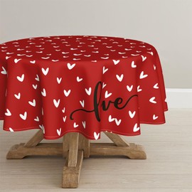 Horaldaily Valentine Tablecloth 70×70 Inch Round, Mini Love Hearts Red Washable Table Cover for Party Picnic Dinner Decor