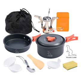 12 piece Camping Cookware Set for Backpacking Gear - Lightweight and Compact Camping Cooking Set - Portable Camping Pots and Pans Set for Hiking, Backpacking, Outdoor Cooking, Picnic and Camping