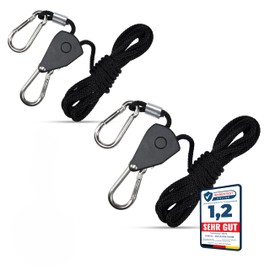 FENITEC 2 x Rope Ratchet 68 kg, 2.4 m, 4 mm, Rope Tensioner, Guy Rope with Ratchet for Awning Attachment, Adjustable, Grow Accessories, Camping Accessories, Tension Ropes with Hooks, Grow Lamp