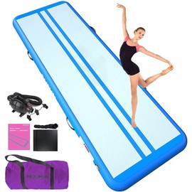 HIJOFUN Premium Air Inflatable Track 13ftx3.3ftx4in Gymnastics Tumbling Mat Inflatable Tumble Track with Electric Air Pump for Home Kids/Gym/Yoga/Training/Cheerleading/Outdoor/Beach/Park Blue