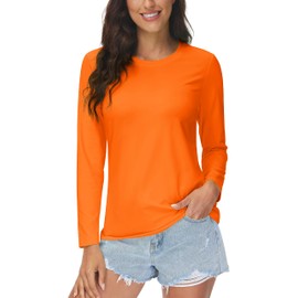 MAGCOMSEN SPF Shirts for Womens Long Sleeve Athletic Top UPF 80 Moisture Wicking Rash Guard Quick Dry Shirts Orange S