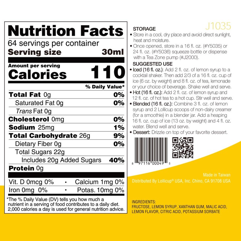 Tea Zone 64 fl.oz Lemon Syrup