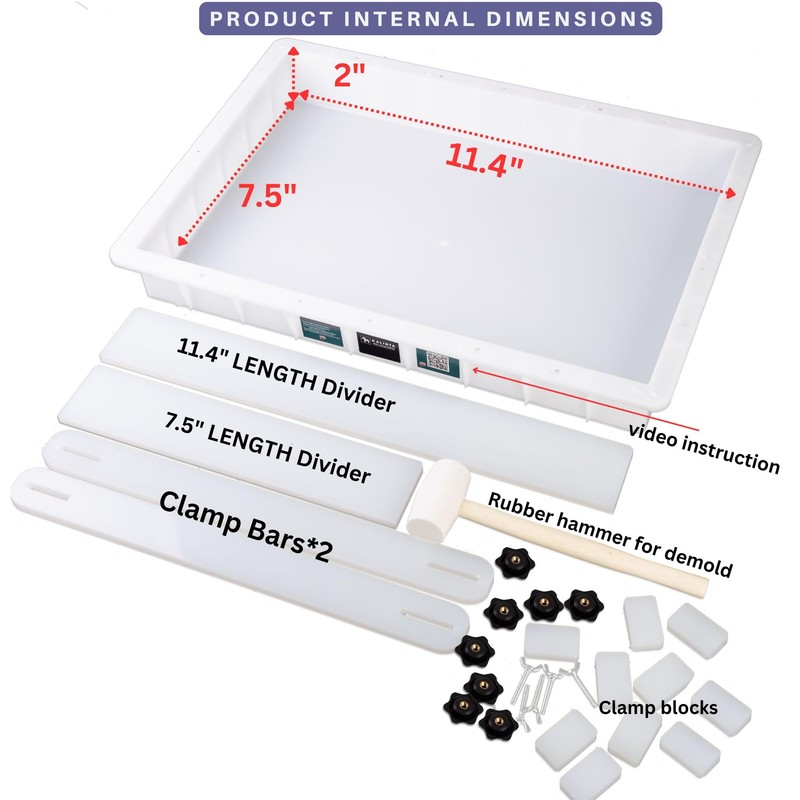 Kalinta Epoxy Mold with Divider Adjustable-11.4x7.5x2in No-Seal Large Resin Mold