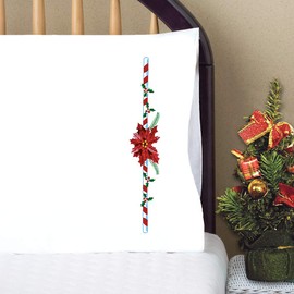 Design Works Crafts Poinsettia Stamped for Embroidery Pillowcases