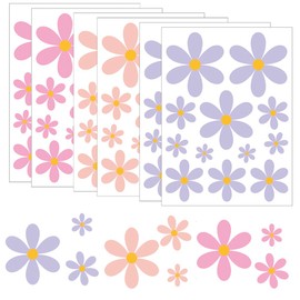 6 Sheets Flower Wall Stickers Multi-Size Daisy Wall Decals Waterproof Daisy Stickers Peel and Stick Wall Art Stickers for Kids Girls Nursery Playroom Bedroom Living Room