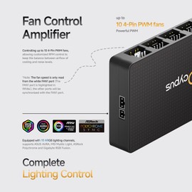 Ocypus Delta EH10 10-Port PC Fan Hub with Remote Controller, 4-pin PWM or 3-pin ARGB Controller, Magnetic Mount, 5V/12V Support, Smart Protection (BK)