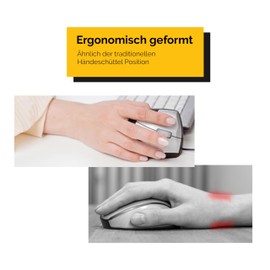 BakkerElkhuizen Vertikal Maus Handshake Mouse - Maus Kabellos Ergonomisch- Rechts- und Linkshänder Maus Ergonomisch Kabellos - Schwarz/Silber