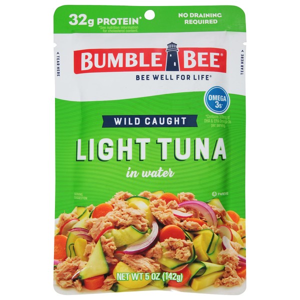 Bumble Bee Light Tuna Pouch In Water, 5 oz Pouch (Pack of 12) - Tuna Fish Pouch, High Protein Food, Keto Food and Snacks, Gluten Free Food, High Protein Snacks, Bulk Tuna Pouches