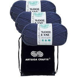 Lion Brand Wool Ease Thick & Quick Navy 640-110 (3-Skeins - Same Dye Lot) #6 S Bulky Acrylic-Wool Yarn for Crocheting and Knitting - Bundle with 1 Artsiga Crafts Project Bag