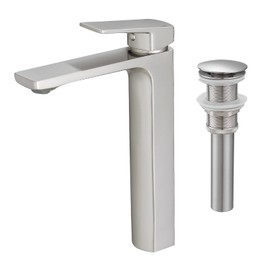 VOTON Brushed Nickel Vessel Sink Faucet Single Handle Tall Bathroom Sink Faucet Vanity Bathroom Faucet Basin Mixer Tap with Water Supply Hose and Pop Up Sink Drain
