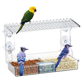 Seezengreen Window Bird Feeder for Outdoors with Flat-Tile Roof– Clear Acrylic with Strong Suction Cups (Style 1)