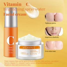 Vitamin C Gesichtsserum & Creme, Anti-Aging Gesichtsserum & Gesichtscreme,Vitamin C Face Mist&Vitamin C Cream,Hydrating Face Mist&Anti Aging Cream Set,Vitamin C Serum for Face,Improve Uneven Skin