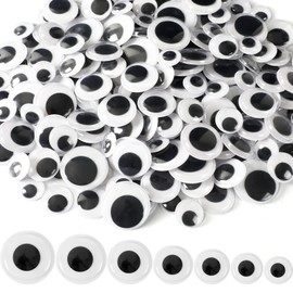 UPINS 300 Pcs Wiggle Eyes, Round Plastic Black Googly Eyes Self-Adhesive Wiggle Eyes for DIY Crafts Decoration Mixed Assorted Large Size 4 mm 6 mm 8 mm 10 mm 14 mm 18 mm