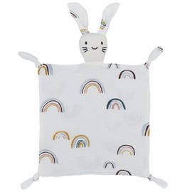 FenFang Baby Cuddle Blanket, Muslin Cuddle Blanket, Soft, Cuddly Toy, Comforter, Baby Toy, Gift, Girls, Boys, Toddlers, Newborn from 0 Months (White Rabbit)