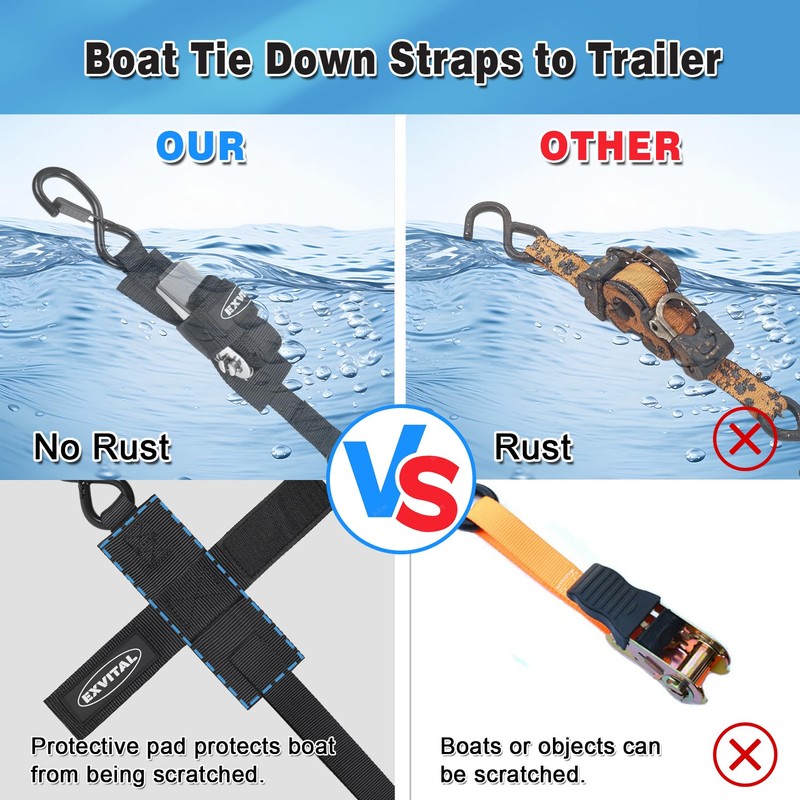 EXVITAL Boat tie Down Straps to Trailer 1"×4' transom Straps
