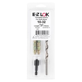 E-Z LOK Thread Repair Installation Kit - Includes E-Z Hex Threaded Inserts for Soft Wood, Zinc Alloy, Flush, 10-32 x 10mm Length, Drill, and Drive Tool, (EZ-801032-10)