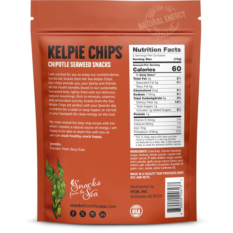 Chipotle,1oz, 3bags, Kelpie Chips healthy snack natural kelp seaweed chips