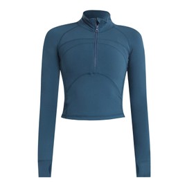 Vsaiddt - Sudadera atlética con media cierre para mujer, sudadera para entrenamiento, sudadera con cierre y cuarto, azul marino (A-Navy), L
