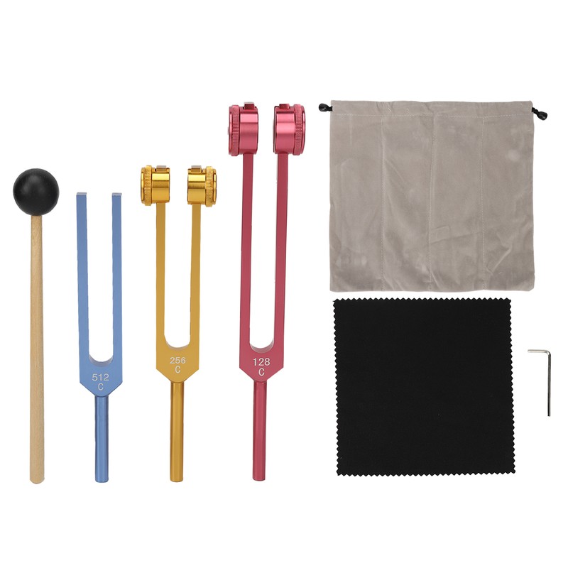 Tuning Forks Set for Healing with Mallet 3 Color Weighted