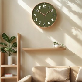 COMTEX Minimally modern living room clock olive green 12 inch bedroom clock