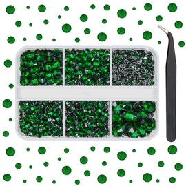 qiipii Emerald Green Resin Crystal Rhinestones for Crafting 2mm-6mm Flatback Gems Stones Diamonds Crystals for Nails Face Eyes Makeup Tumblers Bottles DIY Crafts Phones Car Scrapbooking Clothes Shoes