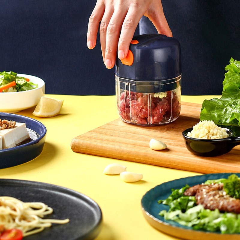 Garlic Chopper Electric Portable Blue 3 Blade Design 250mg Capacity
