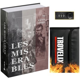 Book Safe with Combination Lock, Hidden Safe (9.5 x 6.2 x 2.2 Inch) with Fireproof Bag, Secret Diversion Safe, Hollow Book Box Hidden Storage, Money Safe Box for Cash (Les Miserables)