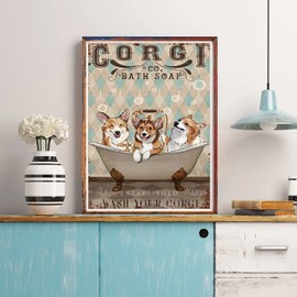 DIY 5D Diamond Painting by Number Kits, Bathroom Wall Art Decor Corgi Bath Soap Wash Your Paws for Adults Full Drill Canvas Picture for Home Wall Decor 12X16 inch