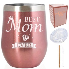 Best Mom Ever-Mother's Day Gift idea from Kids,Daughter,Son,Husband - 12 oz Stainless Steel Tumbler/Cup/Mug/Glass, Birthday Presents for World Best Mommy (Rose Gold)