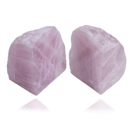 AMOYSTONE 1Pair Natural Crystals Stone Heavy Duty Bookends for Home Kitchen, Decorative Bookcase Rose Quartz 4-6 Lbs